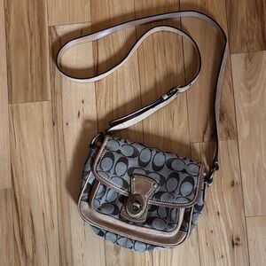 Coach Signature Brown and Tan Crossbody Bag